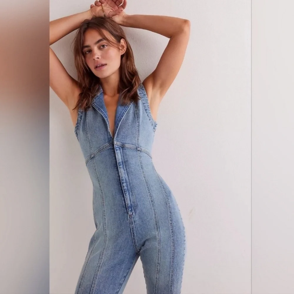 ⭐️NWT Free People Jumpsuit Jean Sleeveless medium